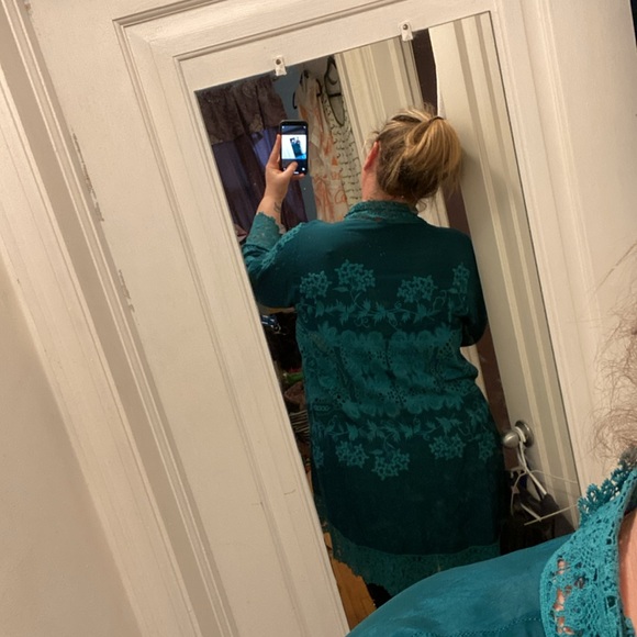 EUC Johnny Was Gorgeous lace teal turquoise kimono jacket size XL - Picture 4 of 7